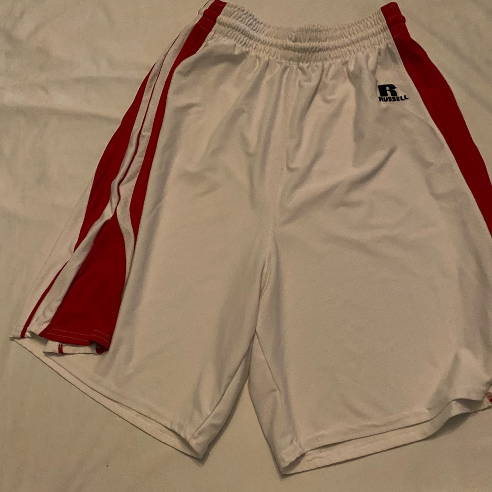 Russell Athletic White Basketball Shorts with Red Stripes Size L